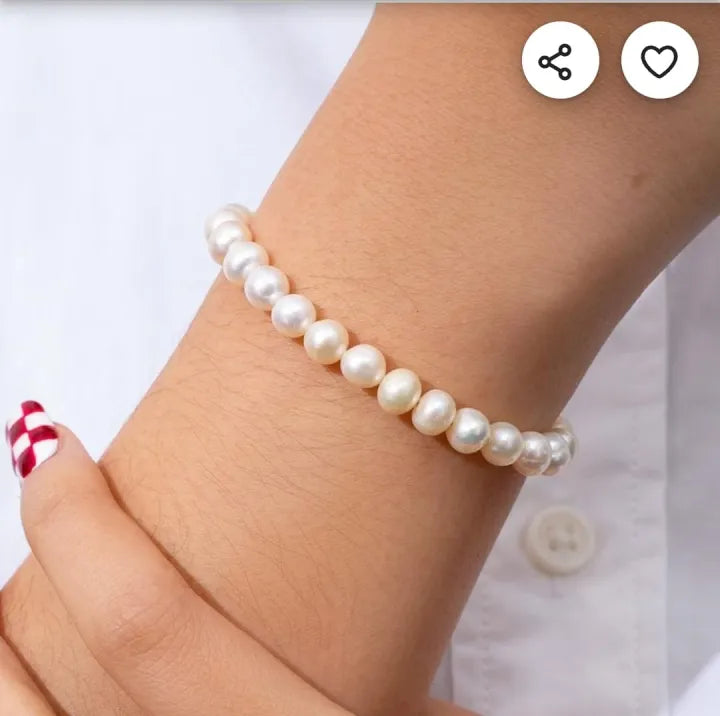 EB-056-Pearl White 6mm Beads Bracelet, Hand Wrapped Band, Unisex Wrist Band, Elasticated, Very Light weight for Boys & Girls