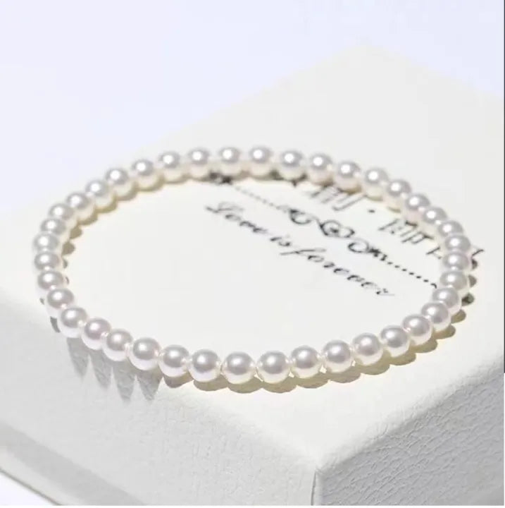 EB-056-Pearl White 6mm Beads Bracelet, Hand Wrapped Band, Unisex Wrist Band, Elasticated, Very Light weight for Boys & Girls