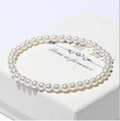 EB-056-Pearl White 6mm Beads Bracelet, Hand Wrapped Band, Unisex Wrist Band, Elasticated, Very Light weight for Boys & Girls