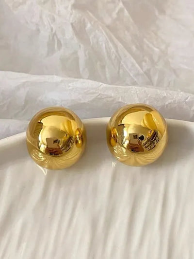DOT Earrings Golden & Silver Glossy Shine Earrings, Chunky Dome Hallow Stud