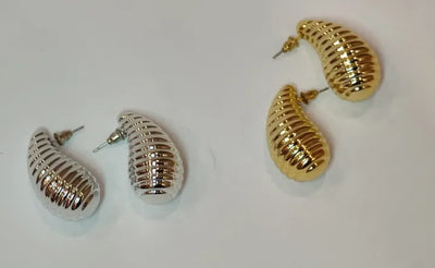 Tear Drop Earrings Golden & Silver Glossy Shine Earrings, Chunky Dome Drop Hallow Stud