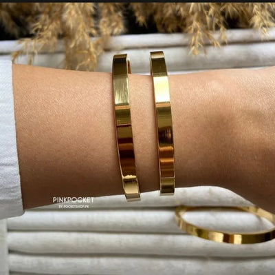 PFB-025 Golden Plain Flat Bangles, for Girls, Women & Ladies. Width 6mm / Golden Karra / Arm Bracelet, Premium Quality, Beautiful Shiny Elegant, Stainless Steel.