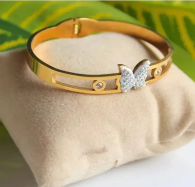 GK-017 Golden Karra Butterfly Design, Openable Arm Bangle, Premium Quality, Beautiful Shiny Elegant, Stainless Steel Arm Bangle.