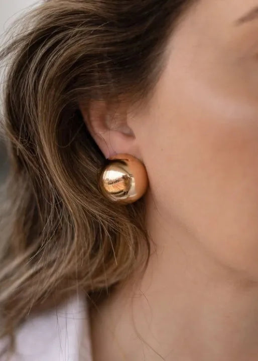 DOT Earrings Golden & Silver Glossy Shine Earrings, Chunky Dome Hallow Stud