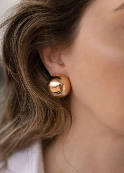 DOT Earrings Golden & Silver Glossy Shine Earrings, Chunky Dome Hallow Stud