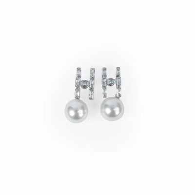 PEH-111 Pearl Earrings with Gemstones in H-Shape | Pearl Drop Earrings Trendy Fashion | Light Weight for Ladies / Girls / Women / Artificial Jewelry