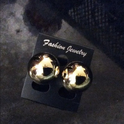 DOT Earrings Golden & Silver Glossy Shine Earrings, Chunky Dome Hallow Stud