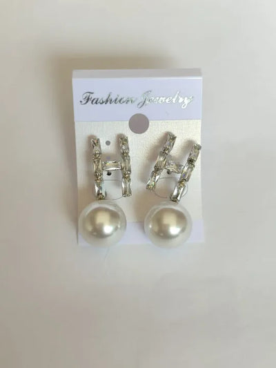 PEH-111 Pearl Earrings with Gemstones in H-Shape | Pearl Drop Earrings Trendy Fashion | Light Weight for Ladies / Girls / Women / Artificial Jewelry