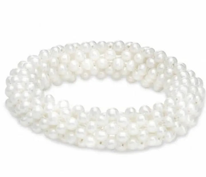 EB-056-Pearl White 6mm Beads Bracelet, Hand Wrapped Band, Unisex Wrist Band, Elasticated, Very Light weight for Boys & Girls