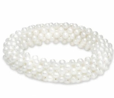 EB-056-Pearl White 6mm Beads Bracelet, Hand Wrapped Band, Unisex Wrist Band, Elasticated, Very Light weight for Boys & Girls