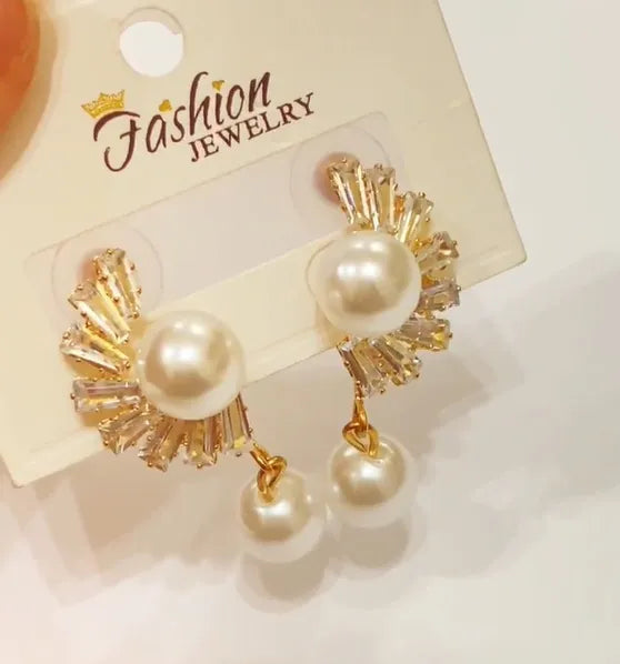 D-23 Pearls Earrings with Moon Stone Work, Drop Earrings Trendy Fashion | Light Weight for Ladies / Girls / Women / Artificial Jewelry