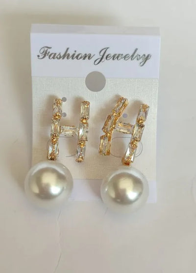 PEH-111 Pearl Earrings with Gemstones in H-Shape | Pearl Drop Earrings Trendy Fashion | Light Weight for Ladies / Girls / Women / Artificial Jewelry