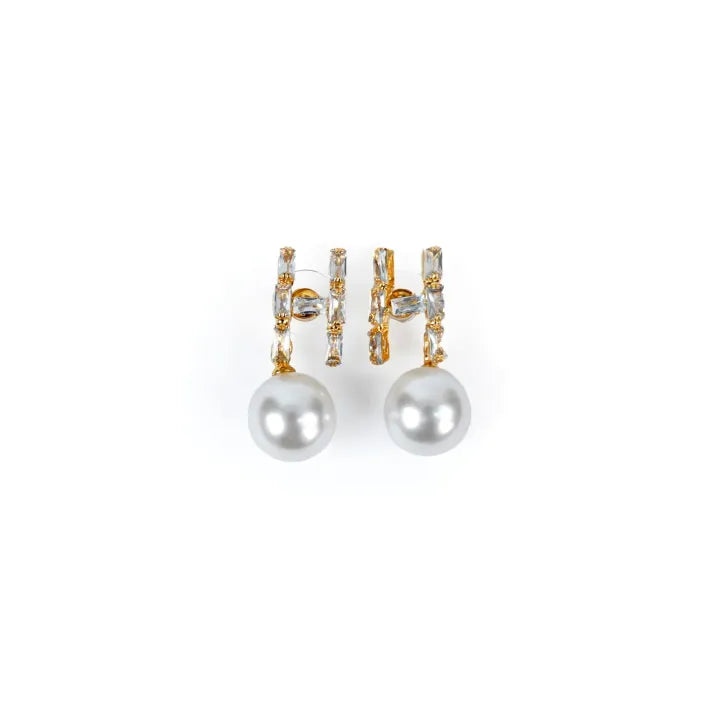 PEH-111 Pearl Earrings with Gemstones in H-Shape | Pearl Drop Earrings Trendy Fashion | Light Weight for Ladies / Girls / Women / Artificial Jewelry