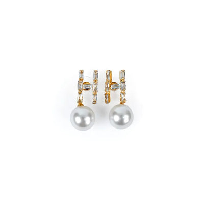 PEH-111 Pearl Earrings with Gemstones in H-Shape | Pearl Drop Earrings Trendy Fashion | Light Weight for Ladies / Girls / Women / Artificial Jewelry