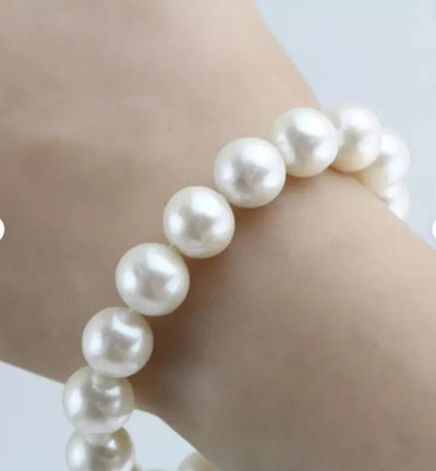 Retro Pearl Bracelet & Hair Tie for Girls & Women Elasticated 24cm x 1.5 cm (Big Pearl wrist band) Pearl White Color
