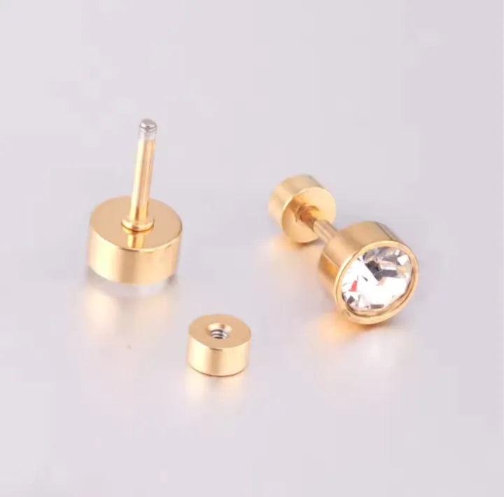 SDE-100-GLD Crystal Stud Ear Tops with Screw/Paich Baali Trendy Fashion | Light Weight for Men / Women / Ladies / Girls / Boys Artificial Jewelry