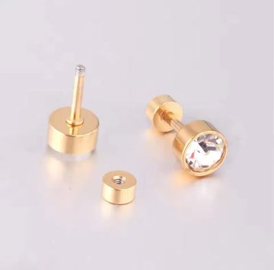 SDE-100-GLD Crystal Stud Ear Tops with Screw/Paich Baali Trendy Fashion | Light Weight for Men / Women / Ladies / Girls / Boys Artificial Jewelry
