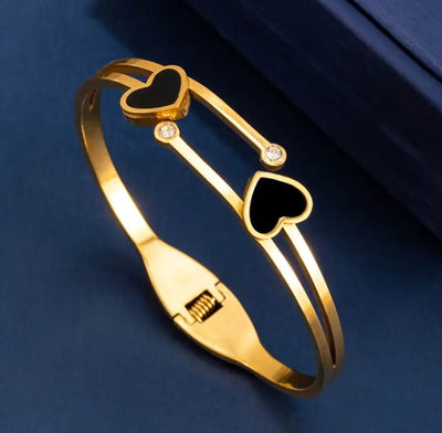 GK-018 Golden Karra with Two Hearts, Openable Arm Bangle, Premium Quality, Beautiful Shiny Elegant, Stainless Steel Arm Bangle.