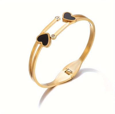 GK-018 Golden Karra with Two Hearts, Openable Arm Bangle, Premium Quality, Beautiful Shiny Elegant, Stainless Steel Arm Bangle.