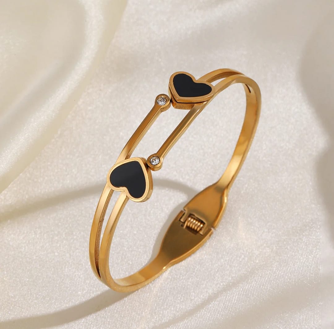 GK-018 Golden Karra with Two Hearts, Openable Arm Bangle, Premium Quality, Beautiful Shiny Elegant, Stainless Steel Arm Bangle.
