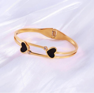 GK-018 Golden Karra with Two Hearts, Openable Arm Bangle, Premium Quality, Beautiful Shiny Elegant, Stainless Steel Arm Bangle.