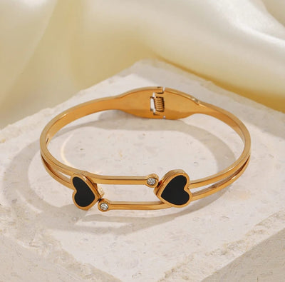 GK-018 Golden Karra with Two Hearts, Openable Arm Bangle, Premium Quality, Beautiful Shiny Elegant, Stainless Steel Arm Bangle.