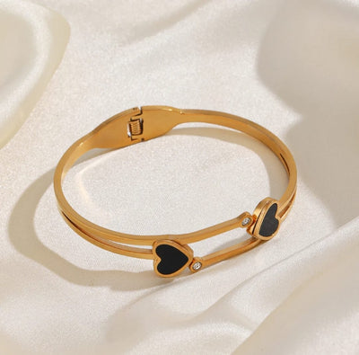 GK-018 Golden Karra with Two Hearts, Openable Arm Bangle, Premium Quality, Beautiful Shiny Elegant, Stainless Steel Arm Bangle.