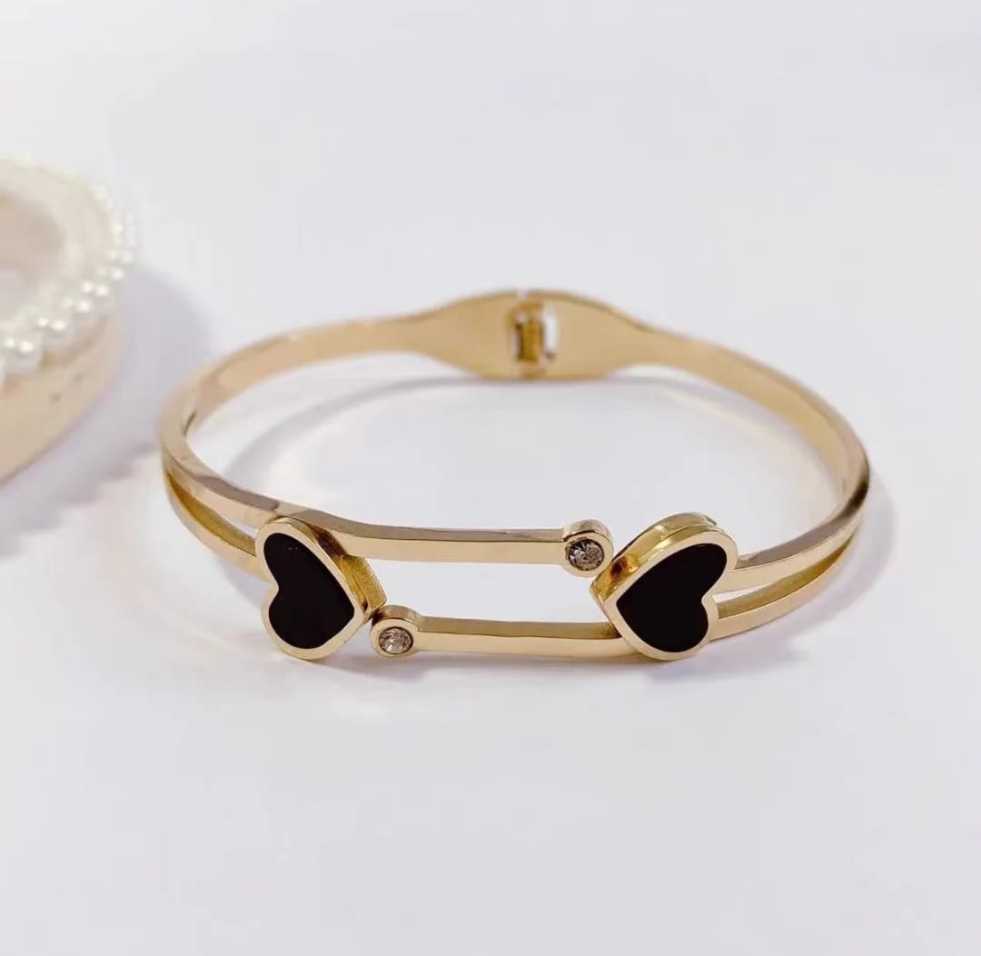 GK-018 Golden Karra with Two Hearts, Openable Arm Bangle, Premium Quality, Beautiful Shiny Elegant, Stainless Steel Arm Bangle.