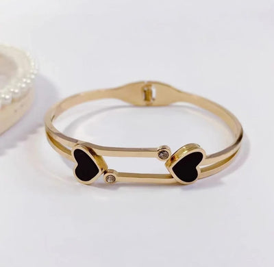 GK-018 Golden Karra with Two Hearts, Openable Arm Bangle, Premium Quality, Beautiful Shiny Elegant, Stainless Steel Arm Bangle.