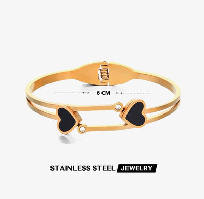 GK-018 Golden Karra with Two Hearts, Openable Arm Bangle, Premium Quality, Beautiful Shiny Elegant, Stainless Steel Arm Bangle.