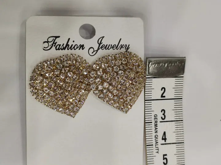 Heart Shape Rhinestone Earrings, Stylish, Fancy, Fashion Trendy, Golden, Silver, Elegant Studs.