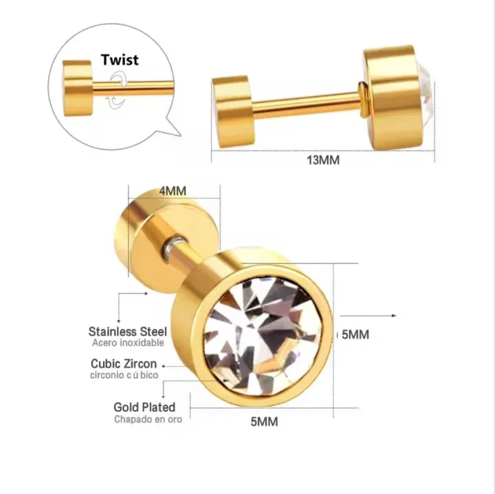 SDE-100-GLD Crystal Stud Ear Tops with Screw/Paich Baali Trendy Fashion | Light Weight for Men / Women / Ladies / Girls / Boys Artificial Jewelry