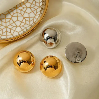DOT Earrings Golden & Silver Glossy Shine Earrings, Chunky Dome Hallow Stud