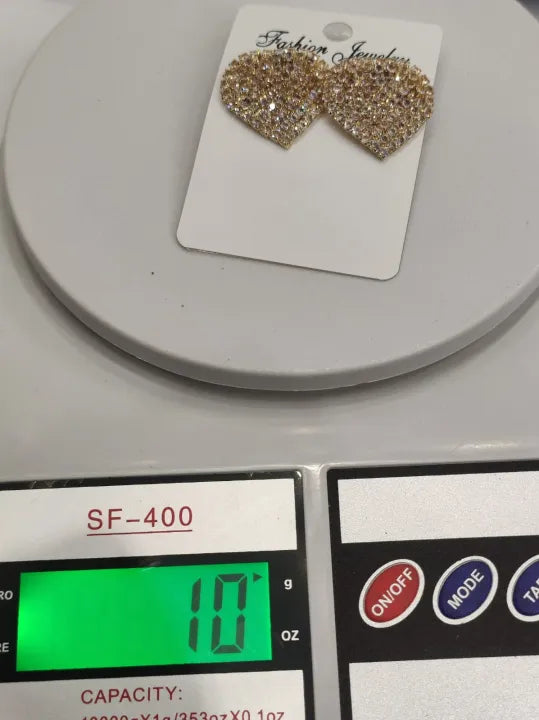 Heart Shape Rhinestone Earrings, Stylish, Fancy, Fashion Trendy, Golden, Silver, Elegant Studs.