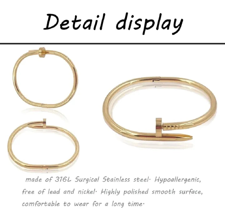 GK-023 Nail Design Golden Karra, Premium Quality / Beautiful Shiny Elegant color / Bangle for Girls and Women, Fashion Jewelry, Stainless Steel.