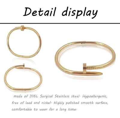 GK-023 Nail Design Golden Karra, Premium Quality / Beautiful Shiny Elegant color / Bangle for Girls and Women, Fashion Jewelry, Stainless Steel.