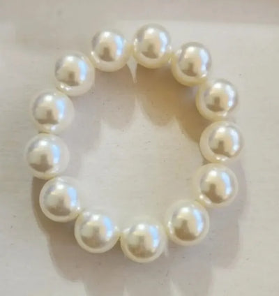 Retro Pearl Bracelet & Hair Tie for Girls & Women Elasticated 24cm x 1.5 cm (Big Pearl wrist band) Pearl White Color
