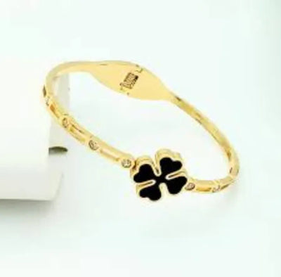 GK-021 Golden Karra with 1 Mid Size Leaf, Openable Arm Bangle, Premium Quality, Beautiful Shiny Elegant, Stainless Steel Arm Bangle.
