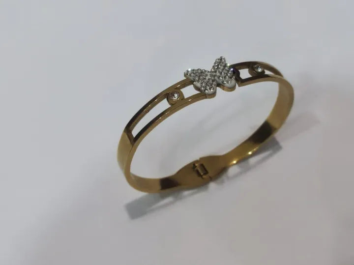 GK-017 Golden Karra Butterfly Design, Openable Arm Bangle, Premium Quality, Beautiful Shiny Elegant, Stainless Steel Arm Bangle.