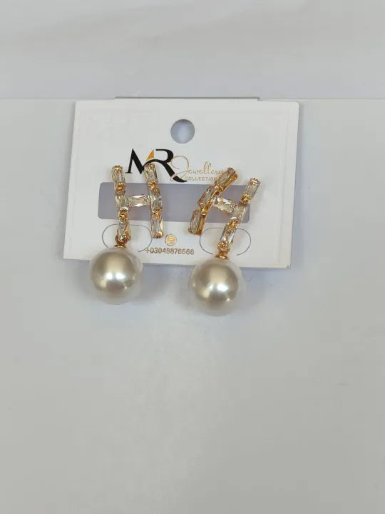 PEH-111 Pearl Earrings with Gemstones in H-Shape | Pearl Drop Earrings Trendy Fashion | Light Weight for Ladies / Girls / Women / Artificial Jewelry