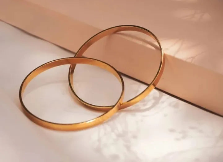 PFB-025 Golden Plain Flat Bangles, for Girls, Women & Ladies. Width 6mm / Golden Karra / Arm Bracelet, Premium Quality, Beautiful Shiny Elegant, Stainless Steel.