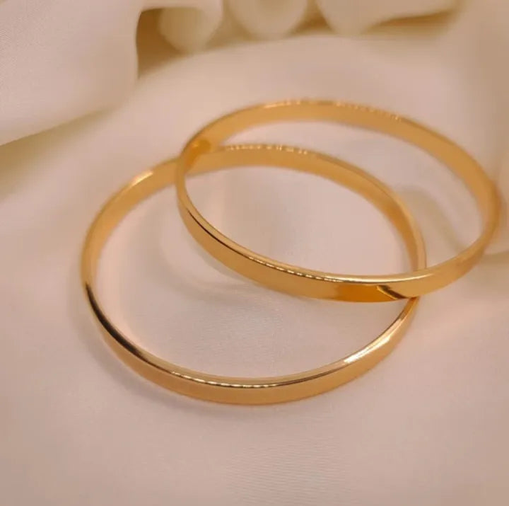 PFB-025 Golden Plain Flat Bangles, for Girls, Women & Ladies. Width 6mm / Golden Karra / Arm Bracelet, Premium Quality, Beautiful Shiny Elegant, Stainless Steel.