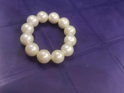 Retro Pearl Bracelet & Hair Tie for Girls & Women Elasticated 24cm x 1.5 cm (Big Pearl wrist band) Pearl White Color