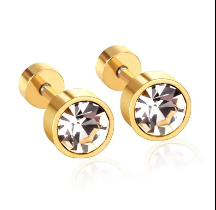 SDE-100-GLD Crystal Stud Ear Tops with Screw/Paich Baali Trendy Fashion | Light Weight for Men / Women / Ladies / Girls / Boys Artificial Jewelry