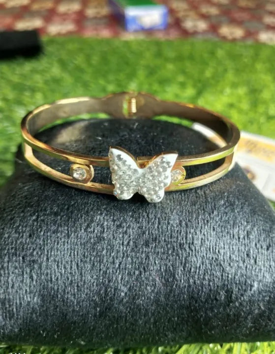 GK-017 Golden Karra Butterfly Design, Openable Arm Bangle, Premium Quality, Beautiful Shiny Elegant, Stainless Steel Arm Bangle.