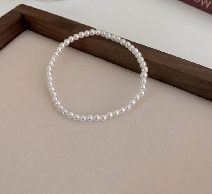 EB-056-Pearl White 6mm Beads Bracelet, Hand Wrapped Band, Unisex Wrist Band, Elasticated, Very Light weight for Boys & Girls