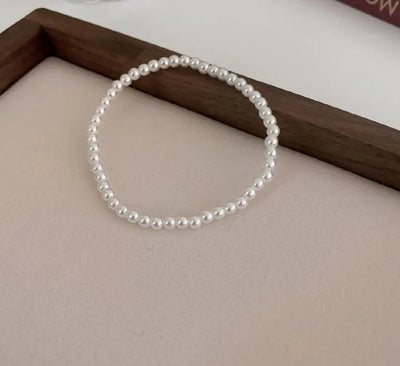 EB-056-Pearl White 6mm Beads Bracelet, Hand Wrapped Band, Unisex Wrist Band, Elasticated, Very Light weight for Boys & Girls