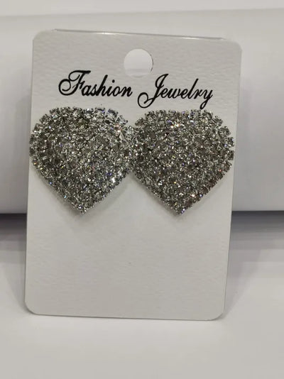 Heart Shape Rhinestone Earrings, Stylish, Fancy, Fashion Trendy, Golden, Silver, Elegant Studs.