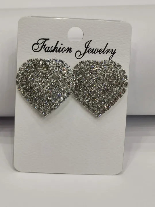 Heart Shape Rhinestone Earrings, Stylish, Fancy, Fashion Trendy, Golden, Silver, Elegant Studs.