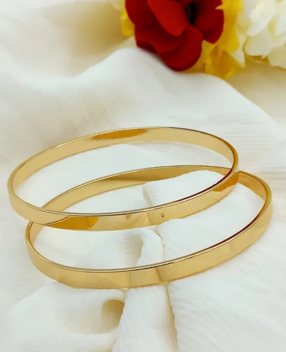 PFB-025 Golden Plain Flat Bangles, for Girls, Women & Ladies. Width 6mm / Golden Karra / Arm Bracelet, Premium Quality, Beautiful Shiny Elegant, Stainless Steel.